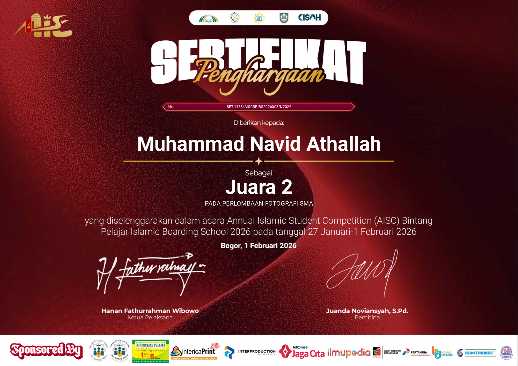 Juara 2 Perlombaan Fotografi SMA Tingkat Nasional AISC-BPIBS 2026